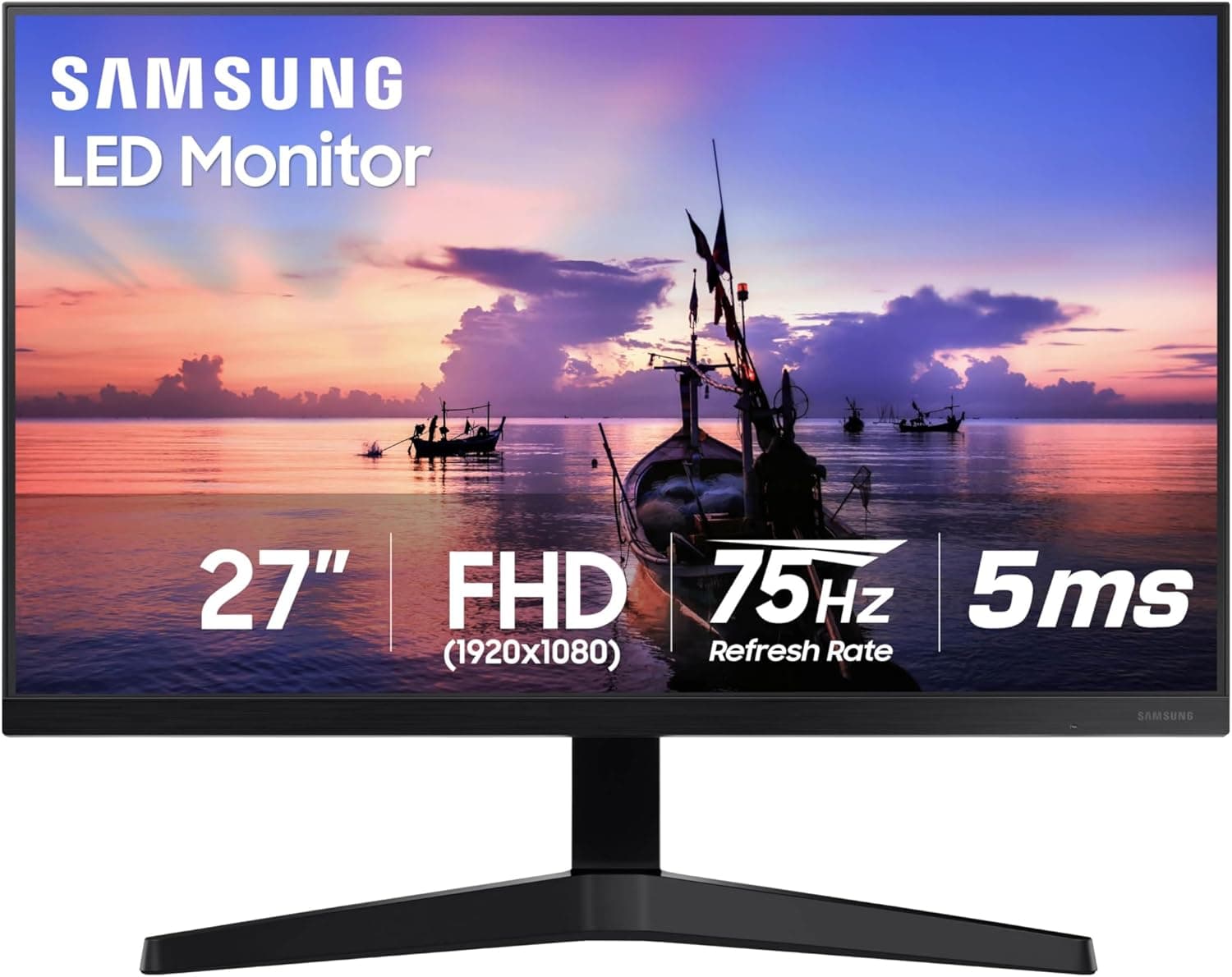 Monitor de computadora Samsung T35F Series FHD 1080p de 27', 75 Hz, panel IPS, HDMI, VGA (D-Sub), AMD FreeSync, montaje en pared, modo de juego, sin bordes de 3 lados, cuidado de los ojos, LF27T350FHNXZA