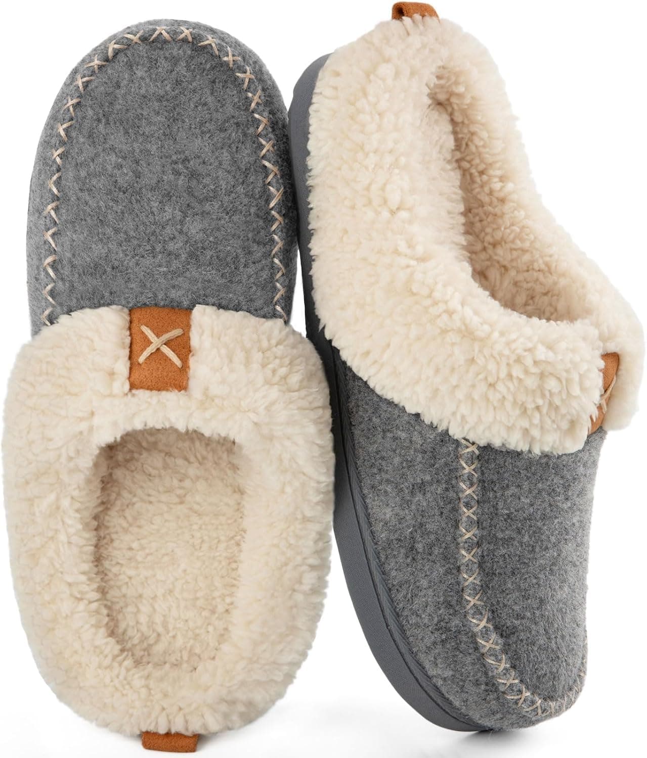 LongBay Mocasines para mujer Zapatillas de fieltro cálido Sherpa Acogedores zapatos de casa Regalos | Acolchado de espuma viscoelástica, parte superior cómoda, forro peludo, suela dura, ajuste de apoyo, uso en interiores y exteriores, cuidado fácil, para invierno