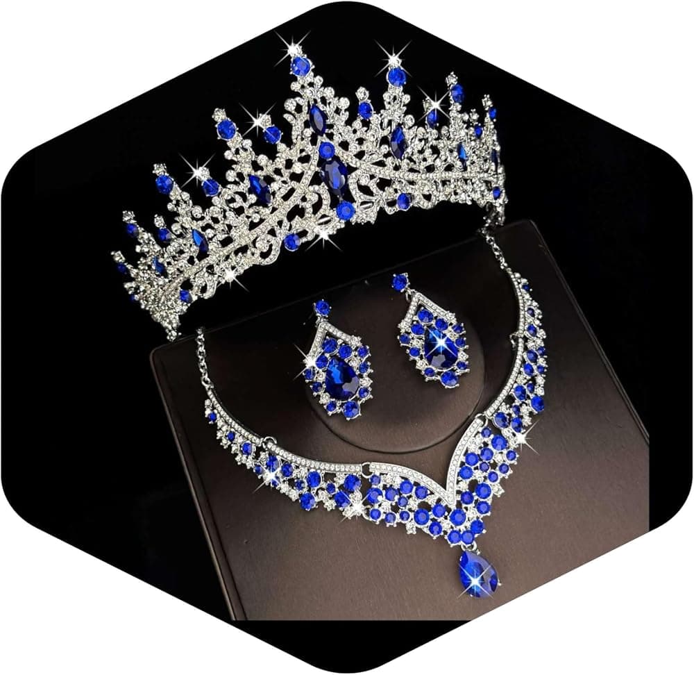 Tiaras y coronas para mujer, collar con pendientes de tiara, conjunto de joyería nupcial de cristal, fiesta de disfraces, Halloween, baile de graduación, joyería para mujer (TR28)