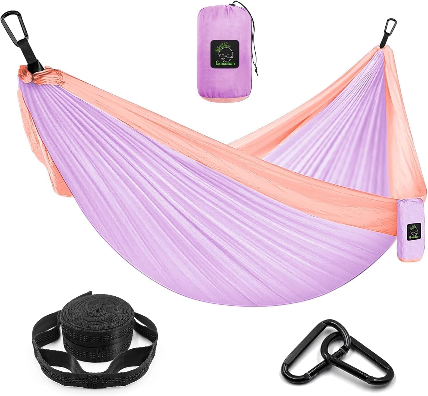 Hamaca de camping Grassman, hamaca portátil doble e individual con correas para árboles, hamacas de paracaídas de nailon ligero, accesorios para acampar, equipo para mochilero en interiores y exteriores, viajes, senderismo, playa