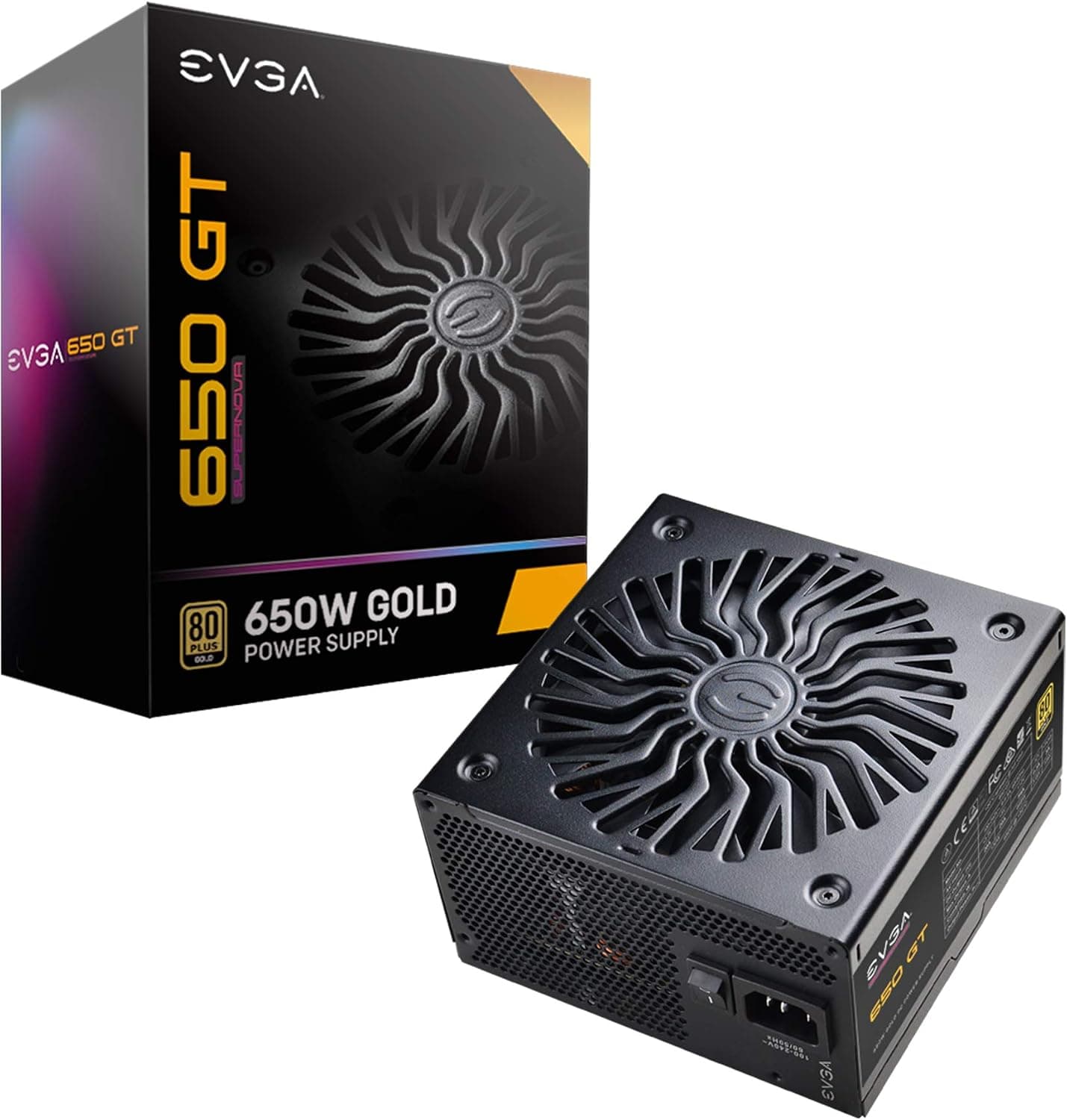 EVGA 650 GT, 80 Plus Gold 650W, totalmente modular, modo ecológico automático con ventilador FDB, condensadores 100% japoneses, 7 años de garantía, incluye autoprobador de encendido, tamaño compacto de 150 mm, fuente de alimentación 220-GT-0650-Y1