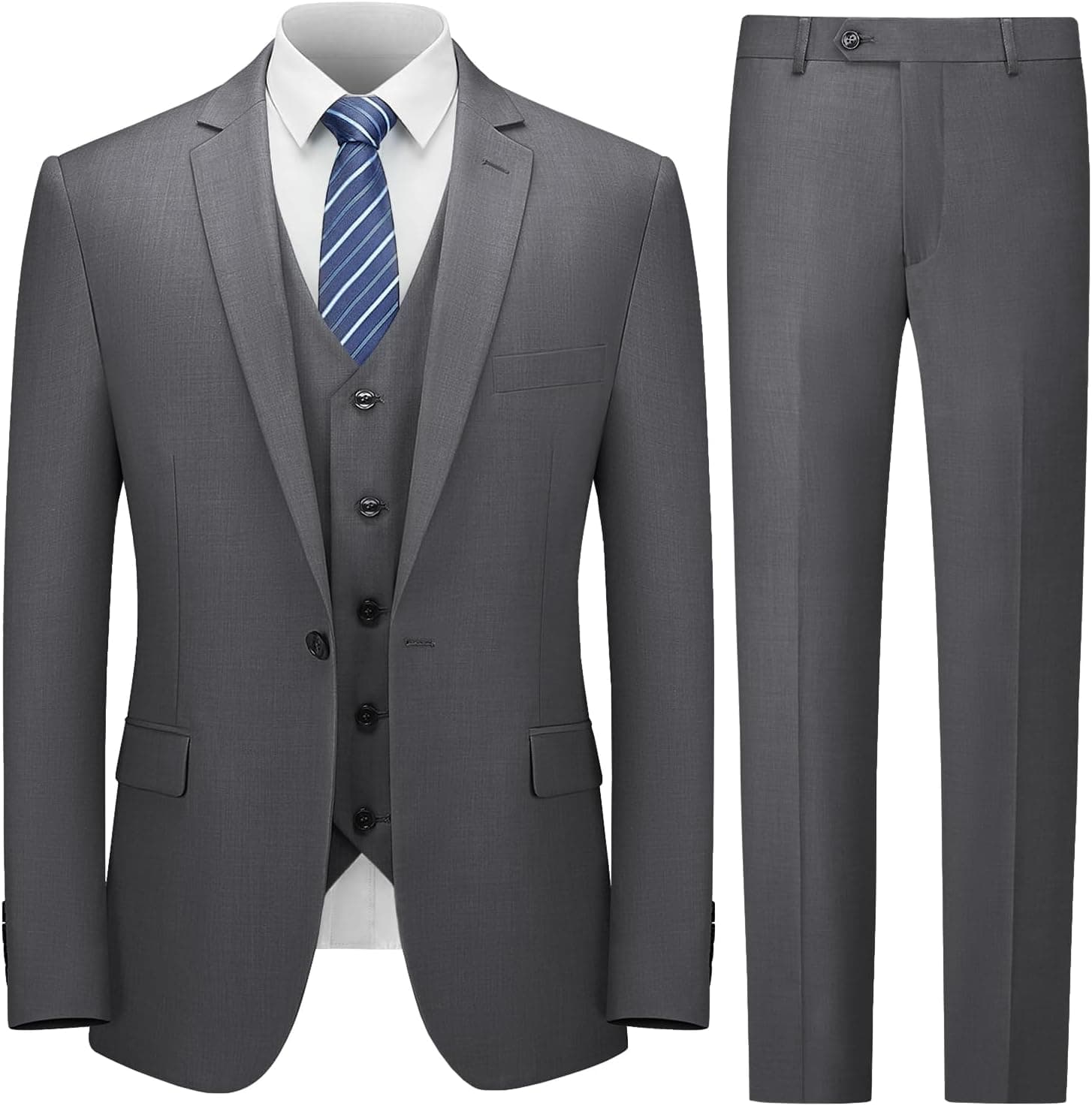 Cooper & Nelson Men's Suit Slim Fit, 3 Piece Suits for Men, One Button Solid Jacket Vest Pants with Tie, Tuxedo Set