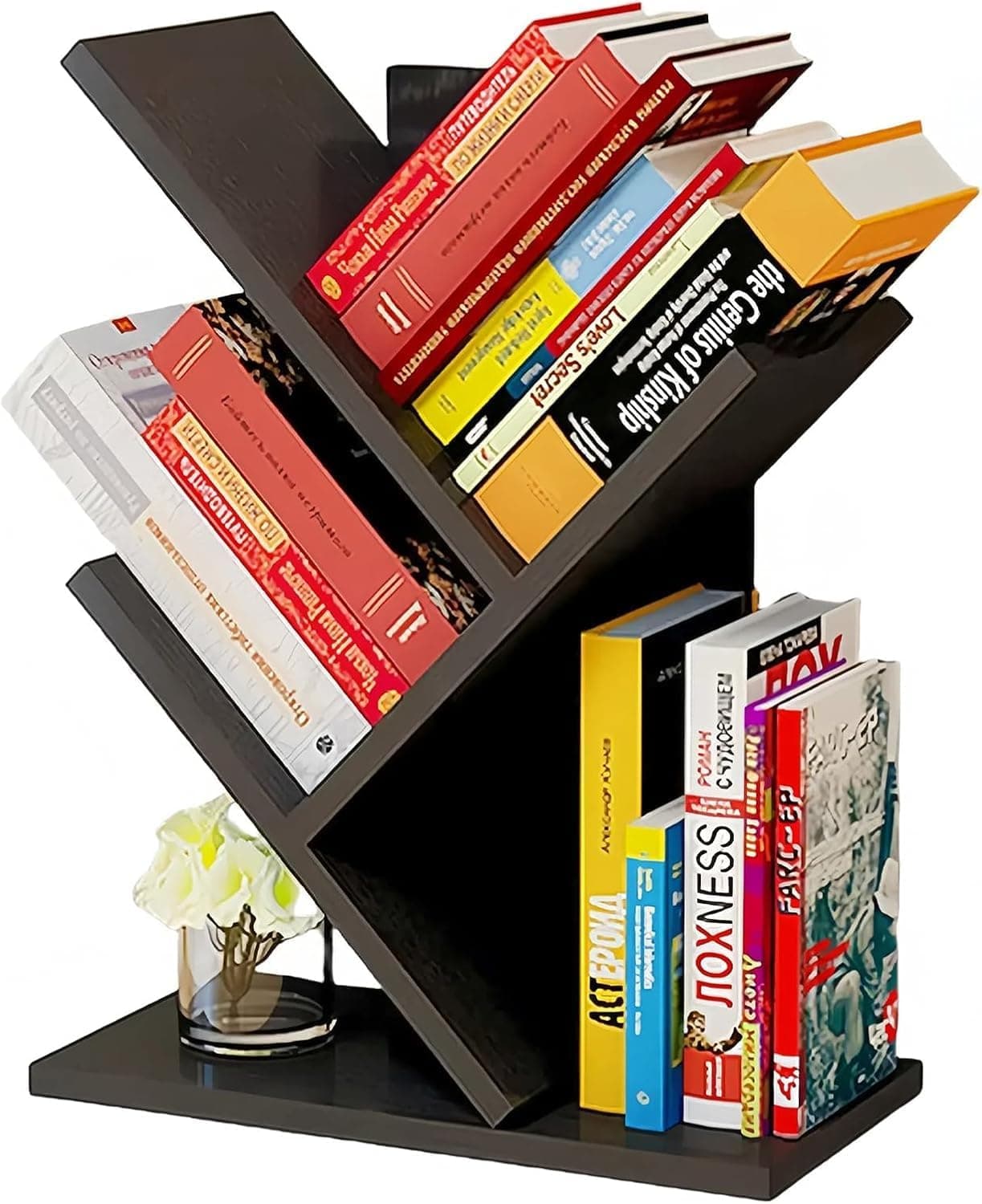 Godferyxin Estantería de árbol, estantería pequeña de Madera de 3 Niveles y Mini estantería para Escritorio de Oficina, hogar o Escuela, estantería para exhibir Libros, CD, Revistas, Estante de Almacenamiento de Madera