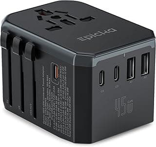 Adaptador de viaje universal EPICKA 45W PD&QC, 1AC/4USB-C/1USB-A | Adaptador de enchufe de viaje para UE/EE. UU./Reino Unido/AUS, carga rápida para múltiples dispositivos, no es un convertidor de voltaje, TA-105S