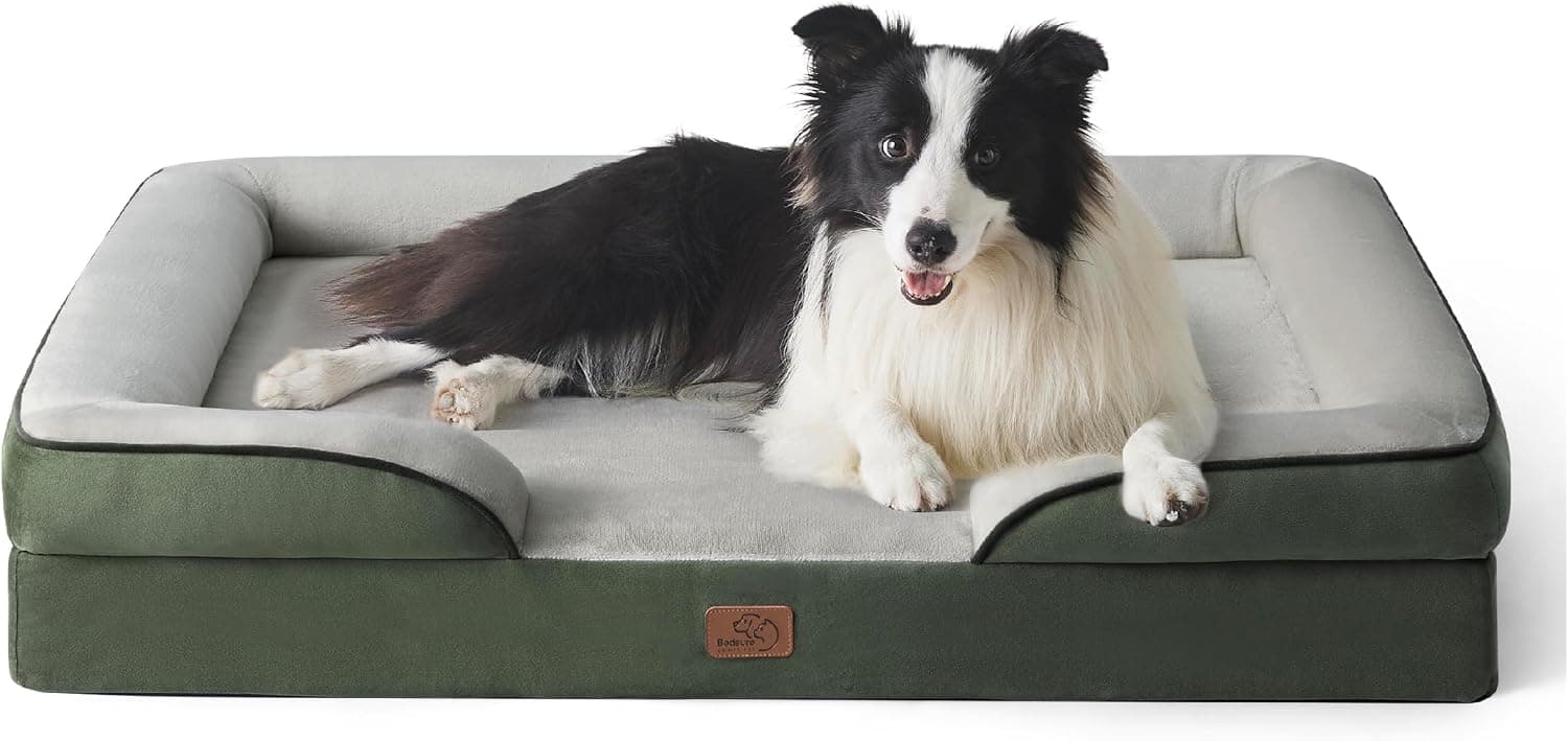 Bedsure Camas ortopédicas para perros de tamaño grande – Cama lavable para perros grandes y gatos, impermeable, cómodo sofá para perros con funda extraíble lavable, cama para mascotas con fondo antideslizante, dosel boreal verde, sofá clásico para perros grandes de 35" | 35" impermeable, cómodos lados reforzados, parte inferior antideslizante, acogedora cama para mascotas para gatos, perros mayores, verde