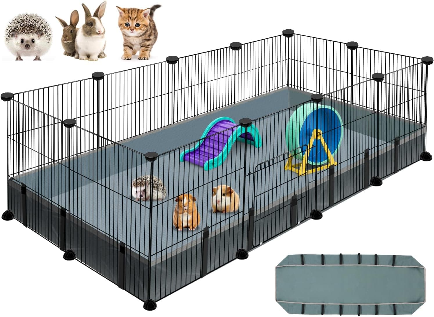 VISCOO Parque de juegos para animales pequeños, 12 paneles, jaulas para cobayas de 48 x 24 x 16 pulgadas, jaula C&C para cobayas con alfombrilla impermeable, corral para cachorros, parque para conejos, valla de alambre de metal portátil para interiores y exteriores