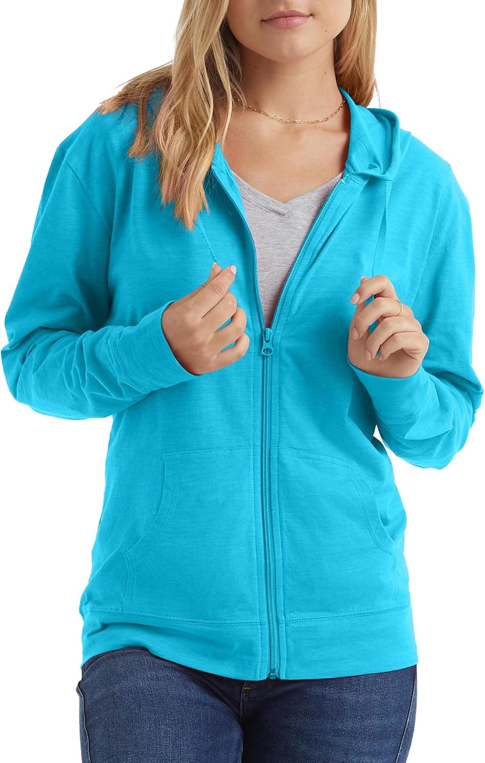 Sudadera ligera con capucha y cremallera Hanes para mujer, cremallera de algodón texturizado, sudadera con capucha y camiseta