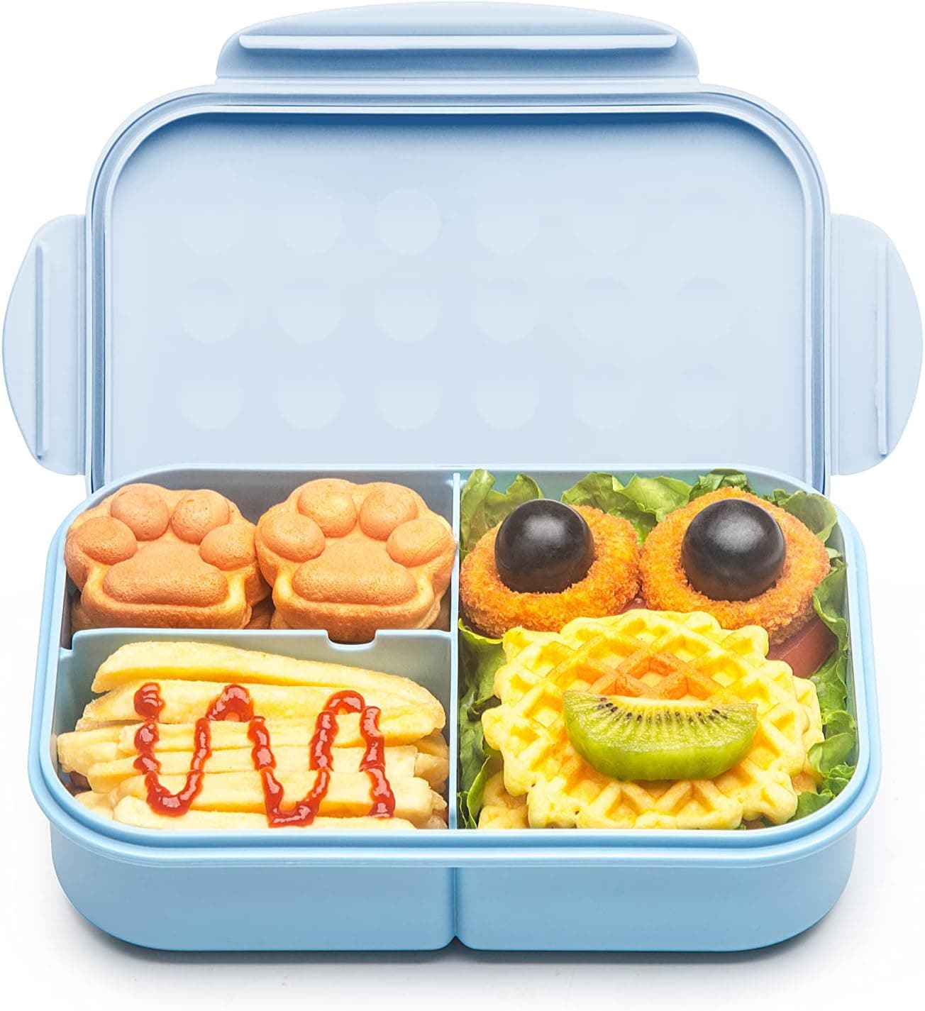 MISS BIG® Fiambrera Bento para niños, 1150 ml, 3 compartimentos, azul | Lonchera bento azul para niños para la escuela, la guardería y la merienda