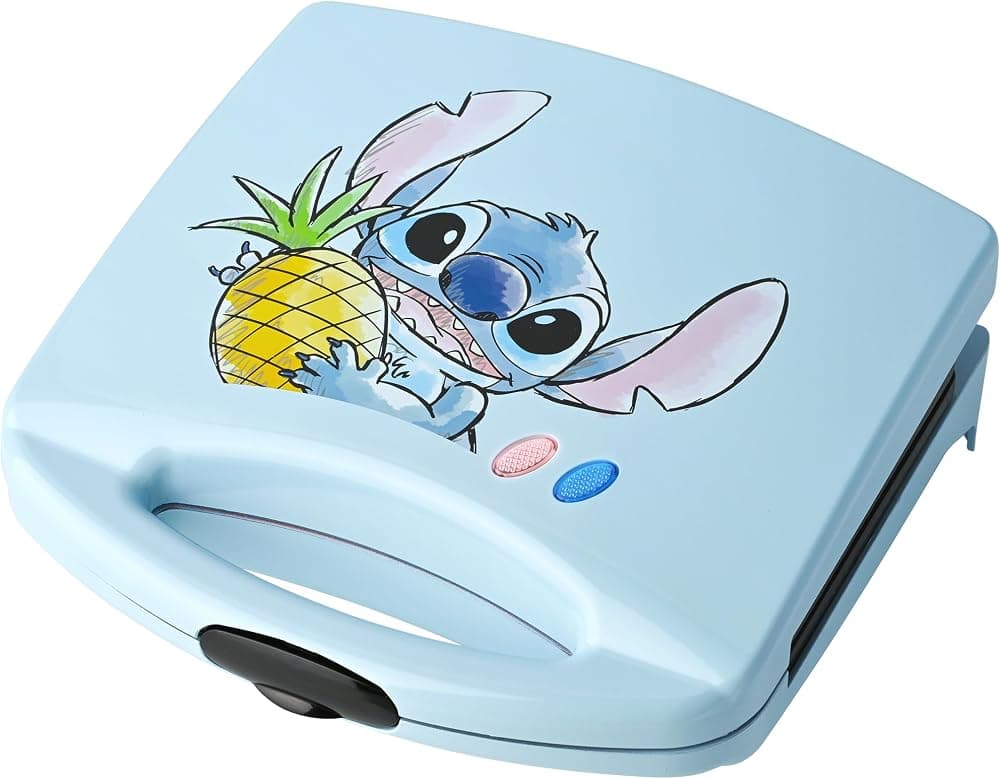 Marcas selectas Disney Lilo & Stitch Sandwichera de queso a la parrilla - Electrodomésticos de cocina - Placas de cocción antiadherentes de cerámica - Prensa para panini - Imprime imagen de puntada - Sandwichera doble