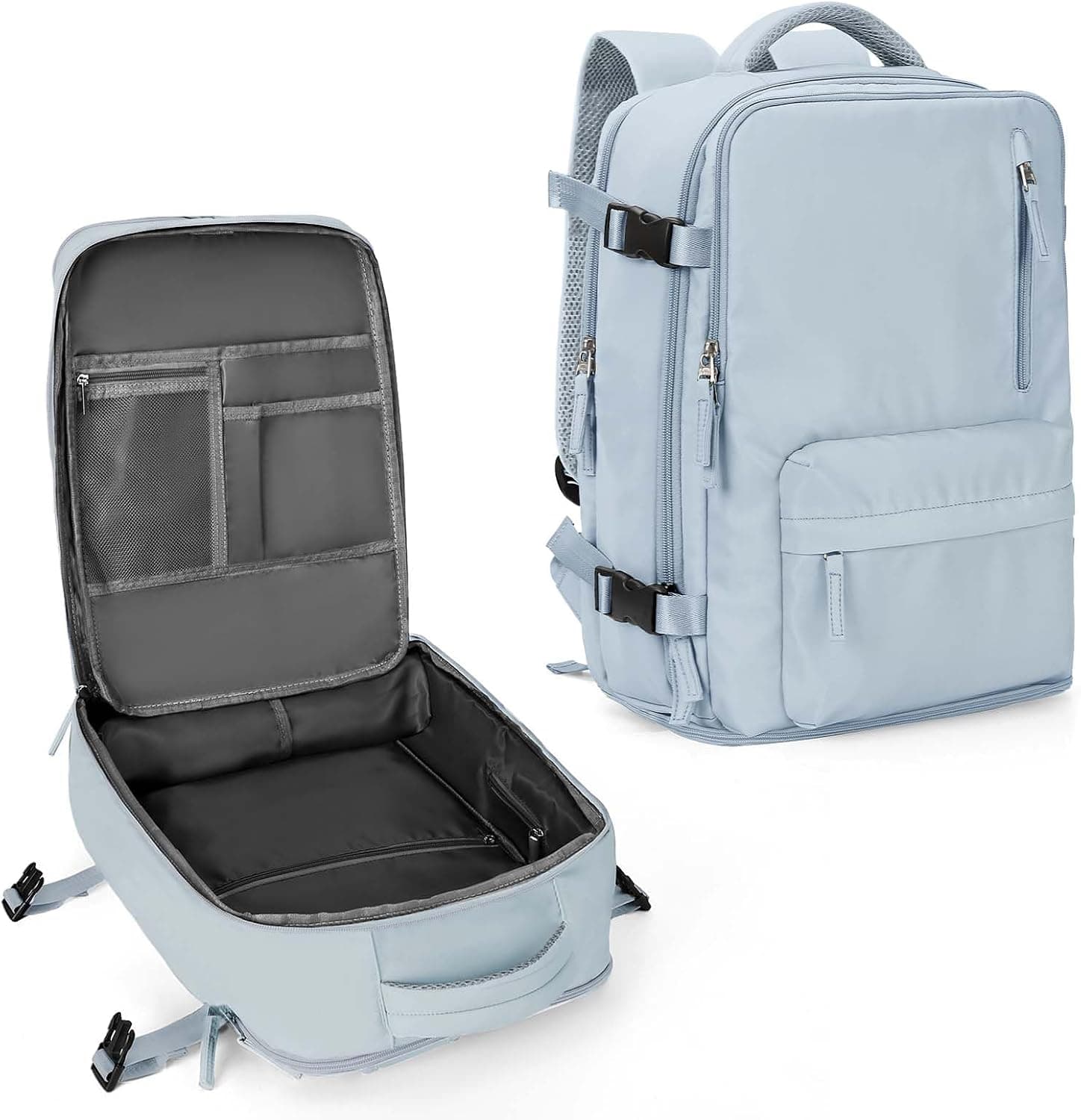 WONHOX Mochila de viaje grande para mujer, mochila de mano, mochila de senderismo, mochila impermeable para deportes al aire libre, mochila informal para portátil de 14 pulgadas con puerto de carga USB, compartimento para zapatos, azul