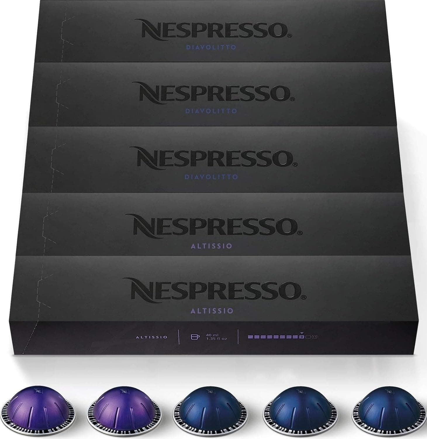 Nespresso Vertuo, paquete variado de espresso, 50 cápsulas de café espresso | Cápsulas Tostado Medio y Oscuro Pack de 1