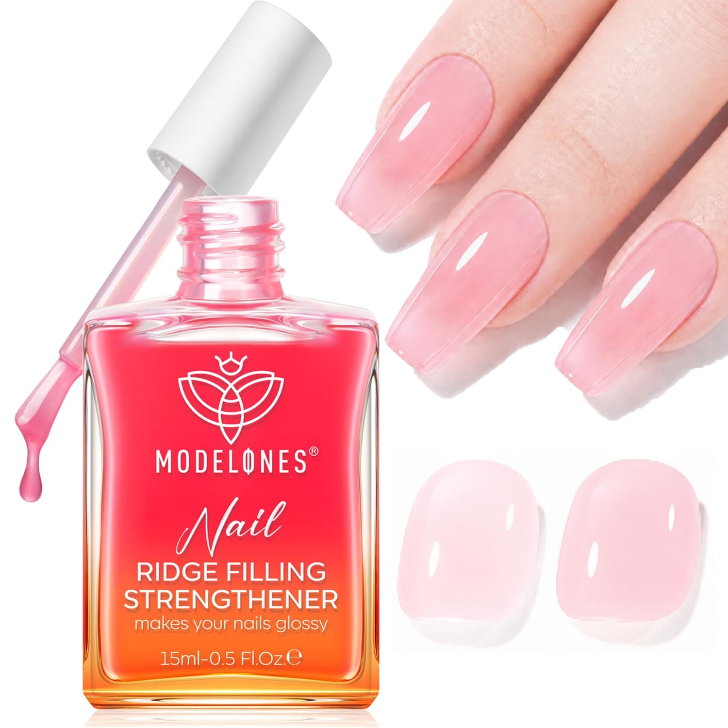 Modelones Fortalecedor y crecimiento de uñas Esmalte de uñas rosa transparente Endurecedor de uñas | Fortalecedor de uñas Natural Extra fuerte y de crecimiento para uñas dañadas, regalos de reparación, corrector de uñas para mujeres, 15ml