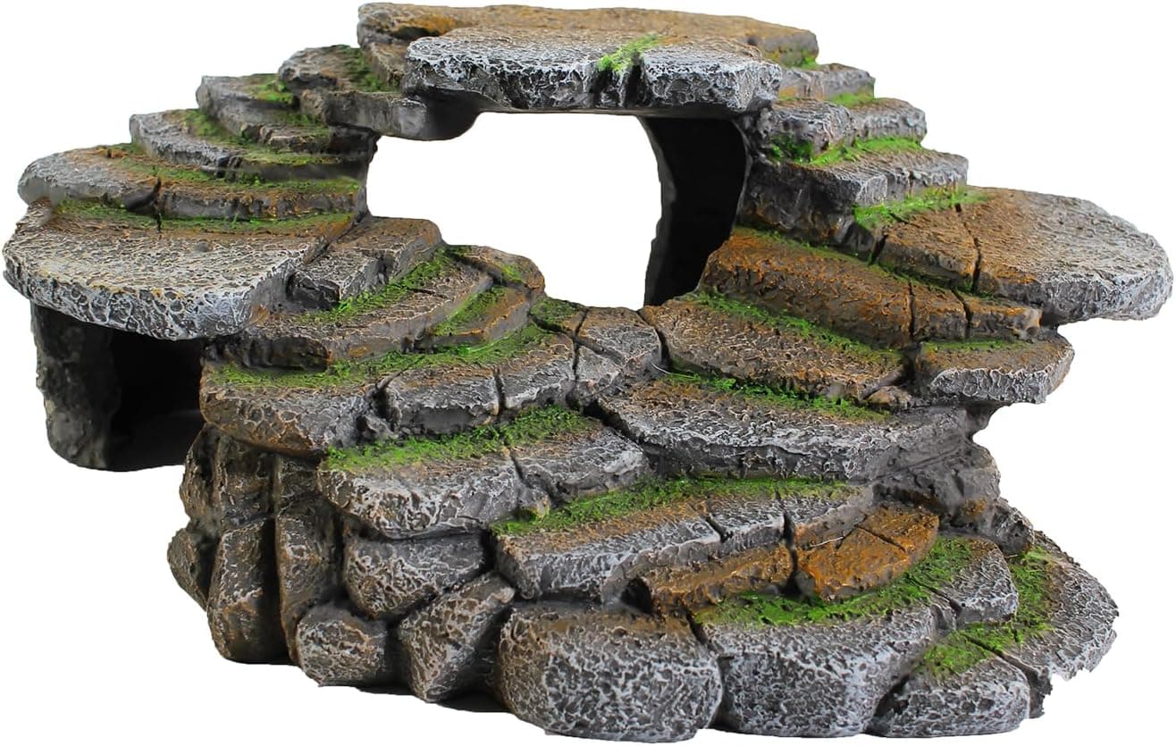PENN-PLAX (REP183) Reptología Shale Scape Step Ledge & Cave Hideout – Resina decorativa para acuarios y terrarios – Ideal para reptiles, anfibios y peces – Grande
