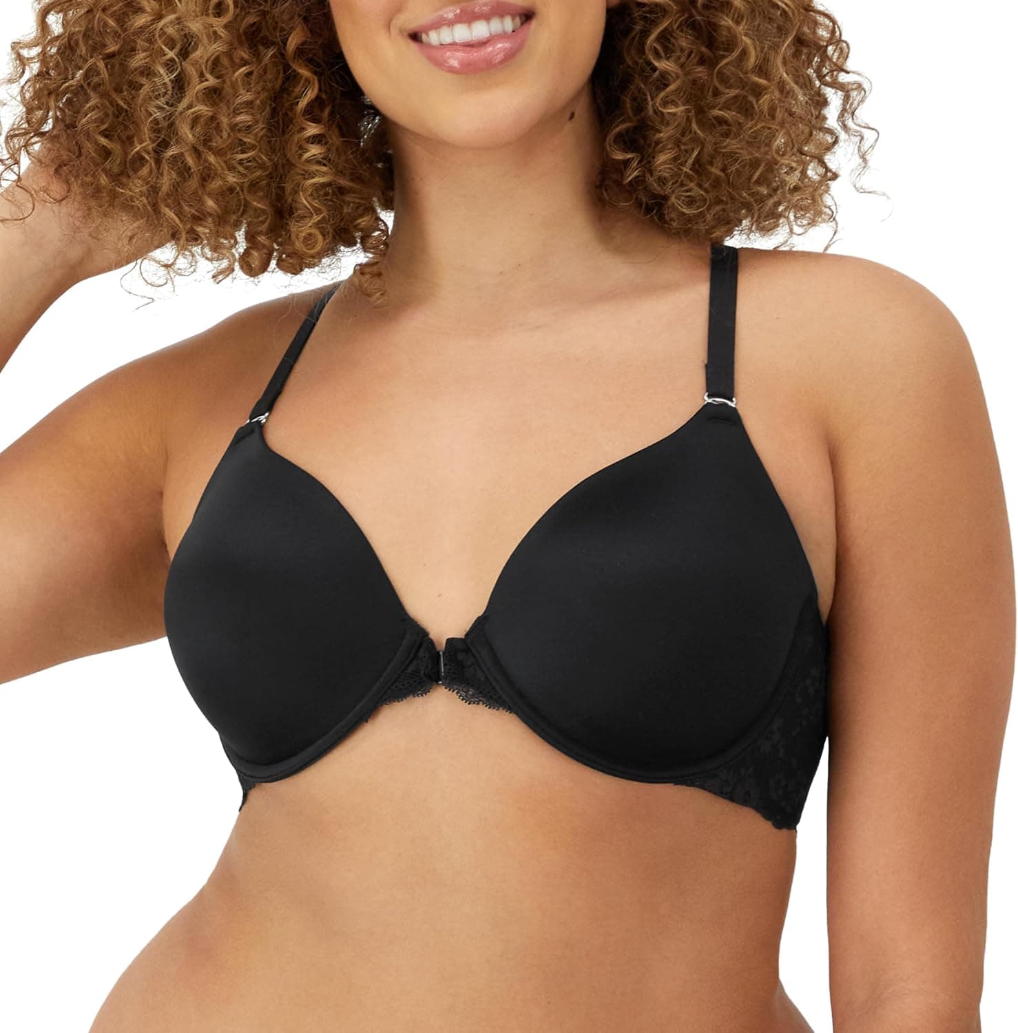 Maidenform Sujetador con espalda cruzada para mujer con forma y soporte, sujetadores con aros de ajuste fabuloso para mujer, ligeramente forrado, cierre frontal