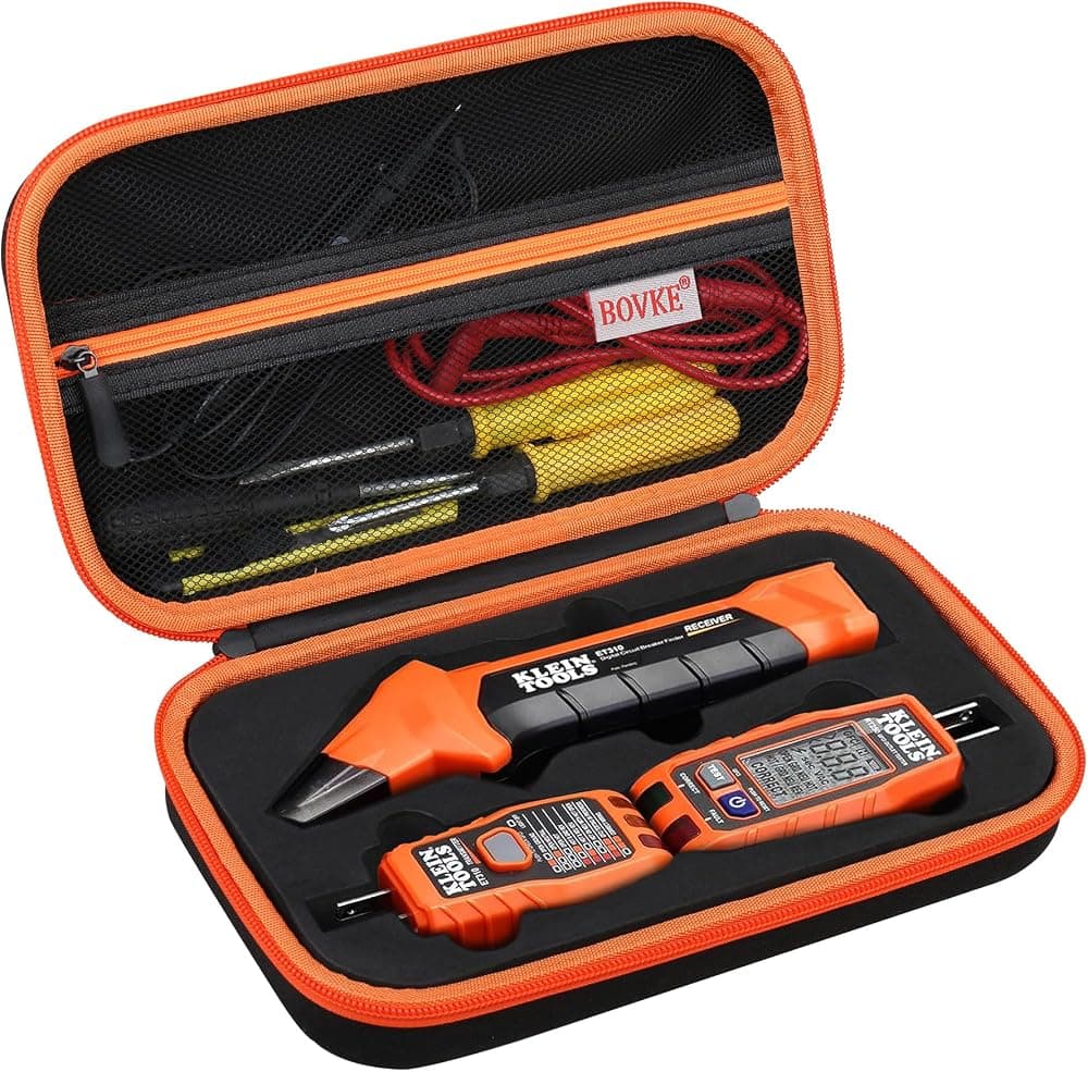 Estuche para Klein Tools ET310 Buscador de disyuntores de CA Probador eléctrico y kit de herramientas de reparación de salida 80041 y probador de salida RT250 GFCI con suministros, soporte para bolsa de almacenamiento de herramientas eléctricas, negro (solo estuche)