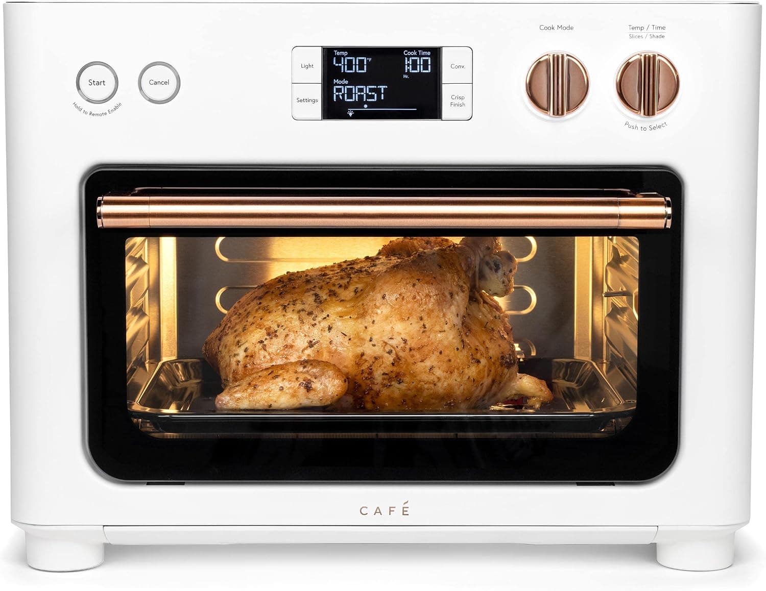 Horno Café Couture con 14 modos de cocción esenciales, que incluyen Air Fry, CrispFinish, Bake, Broil, Roast, Toast, Pizza, WiFi y Smart Connected, control por voz, pequeños electrodomésticos en la encimera, blanco mate