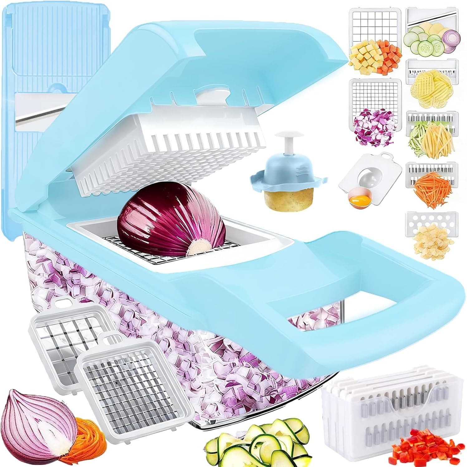 Picadora de verduras Mandolina Slicer Electrodomésticos de cocina para el hogar Gadget esencial | Cortador de verduras serie Pro con contenedor para comida, cebolla, ensalada de frutas, patatas, regalo de Navidad, herramienta de suministro de cocina para el hogar