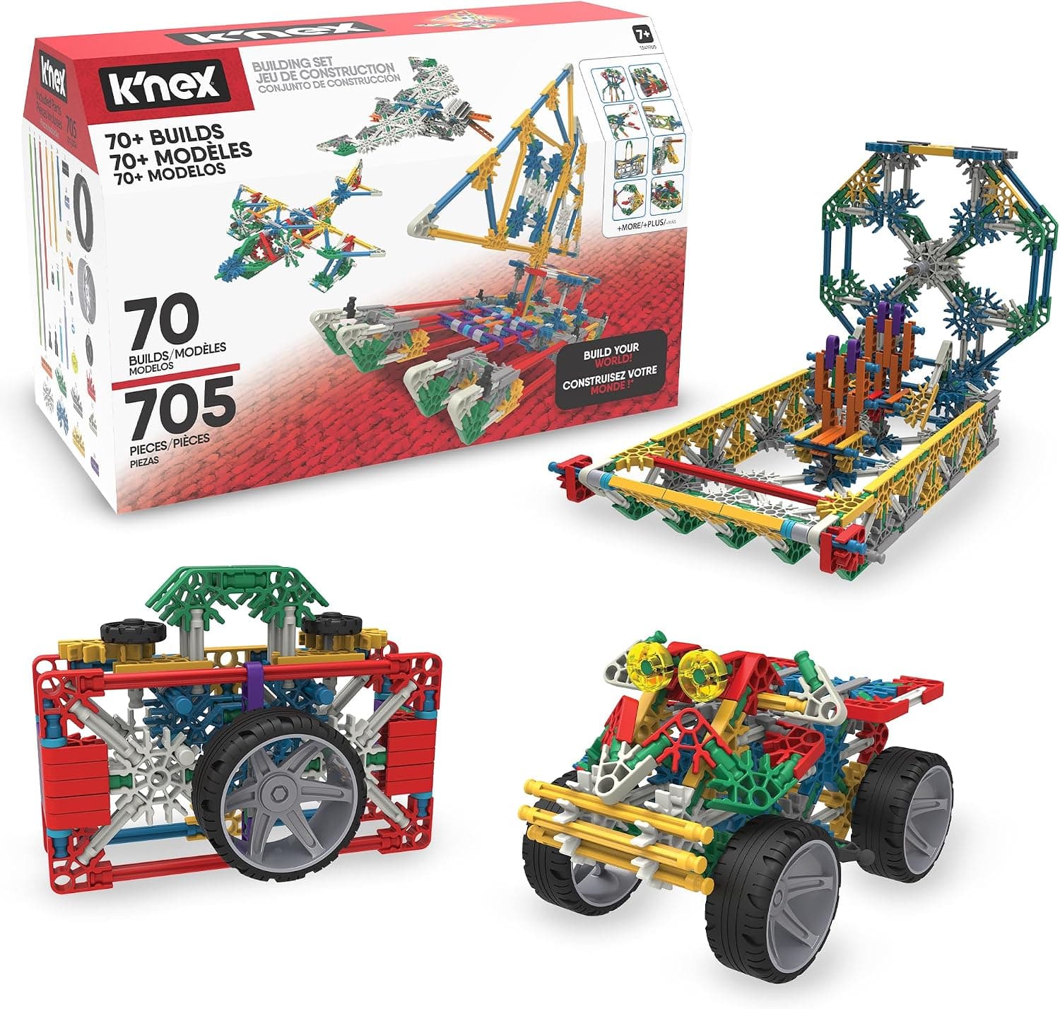 K'NEX - Juego de construcción de 70 modelos, 705 piezas, aprendizaje STEM, juego creativo, mayores de 7 años - Exclusivo de Amazon
