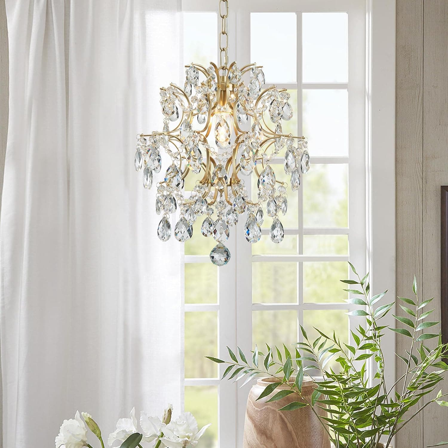 Bestier Lámpara colgante moderna dorada de cristal con forma de gota de lluvia, lámpara de techo para comedor, baño, dormitorio, sala de estar, entrada, 1 bombilla E26 requerida D13 pulgadas x H16 pulgadas