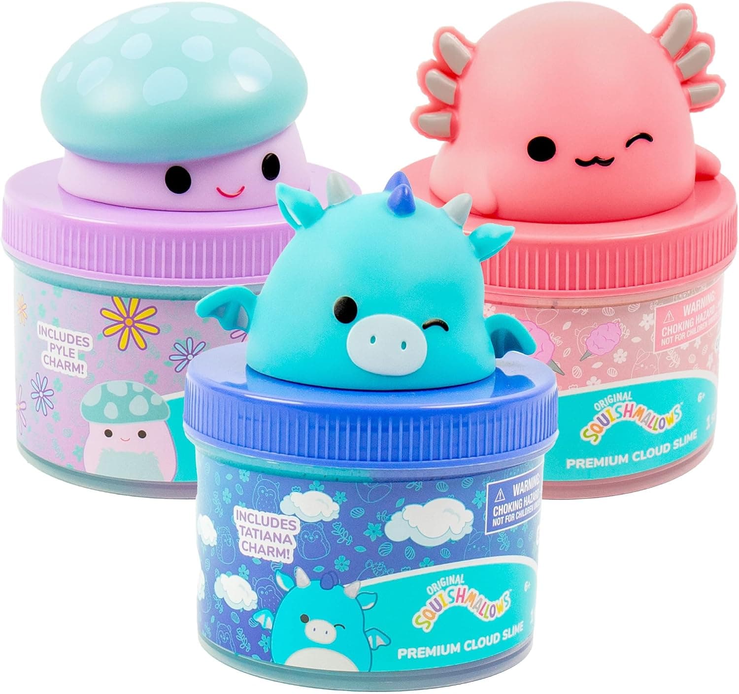 Original Squishmallows Premium Cloud Slime, paquete de 3, 9 complementos, 8 oz.