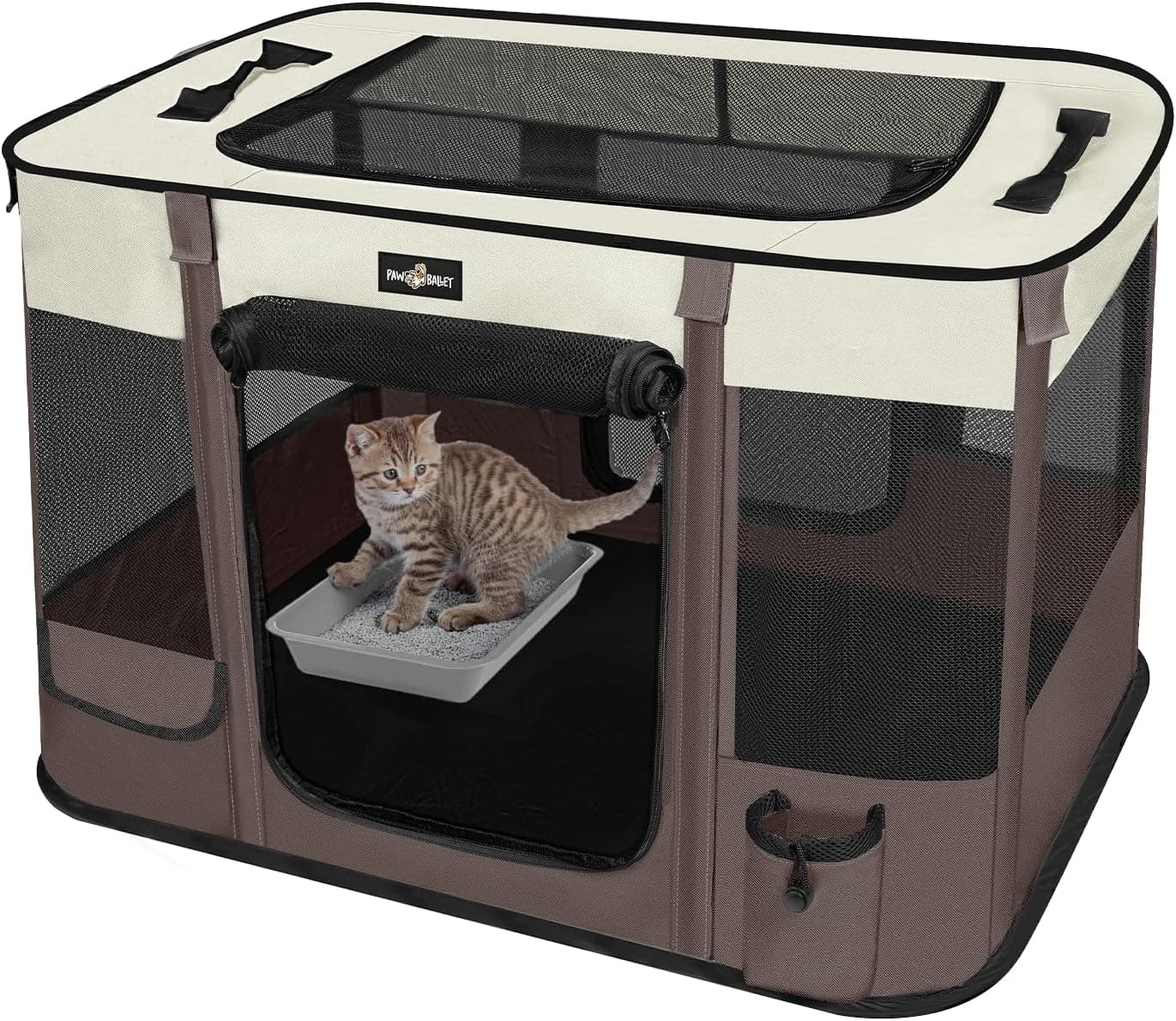 Paw Ballet: corral de juegos plegable para gatitos, tienda de campaña portátil impermeable para perros, corral de juegos para perros pequeños, cubierta de cortina retráctil, uso en interiores y exteriores para mascotas pequeñas.