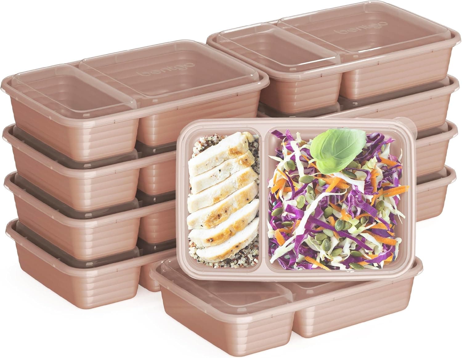 Bentgo Prep 2-Compartment Meal Prep Containers with Lids, 20 Piece Set | 3-Cup Capacity, Portion Control, Stackable, Microwave, Freezer & Dishwasher-Safe, PFAS & BPA-Free (Rose Gold)