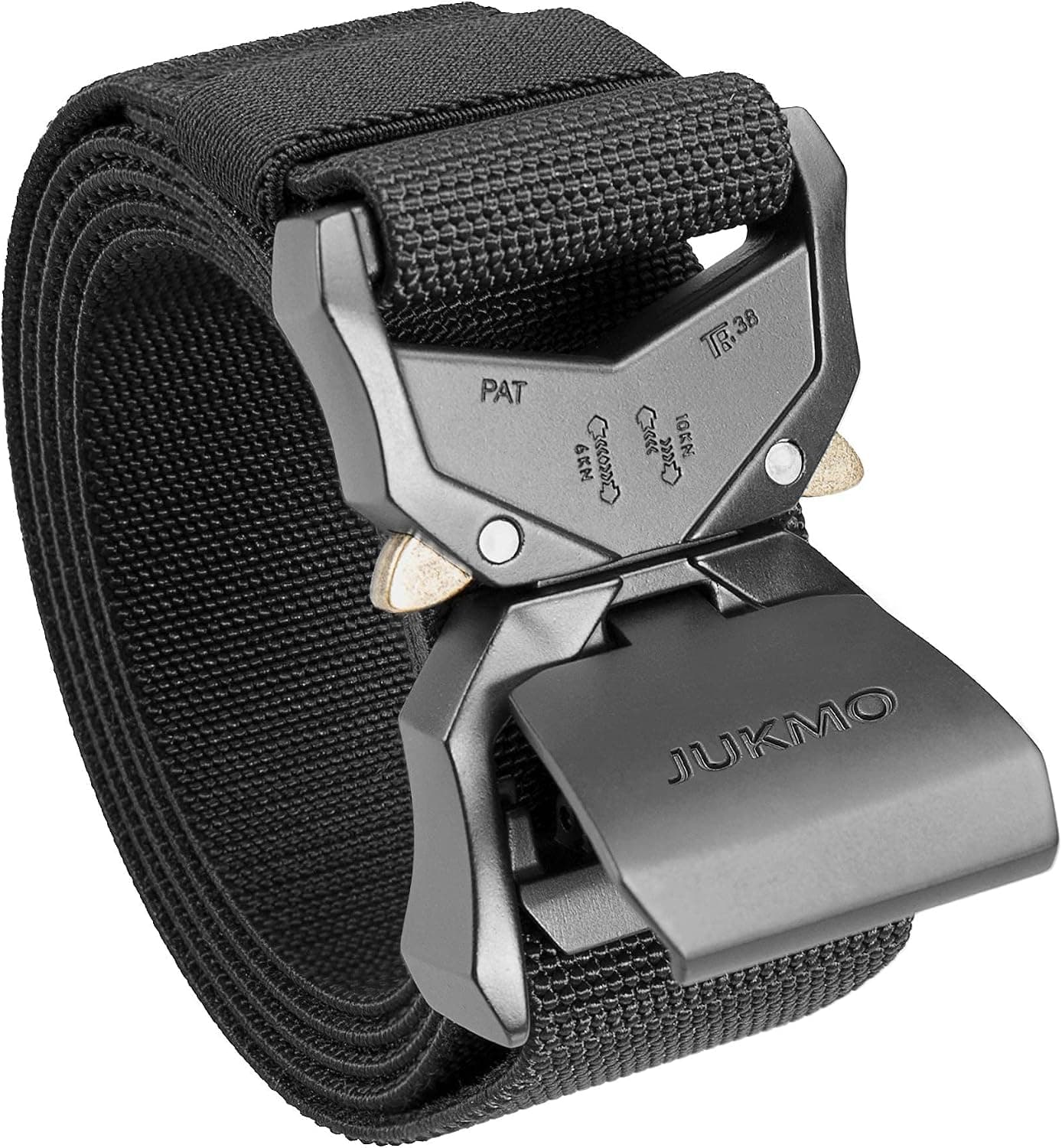 JUKMO Tactical Belt, Military Hiking Rigger 1.5" Nylon Web Work Belt | Heavy Duty Quick Release Aluminum Alloy Buckle & Stretch Belt Strap