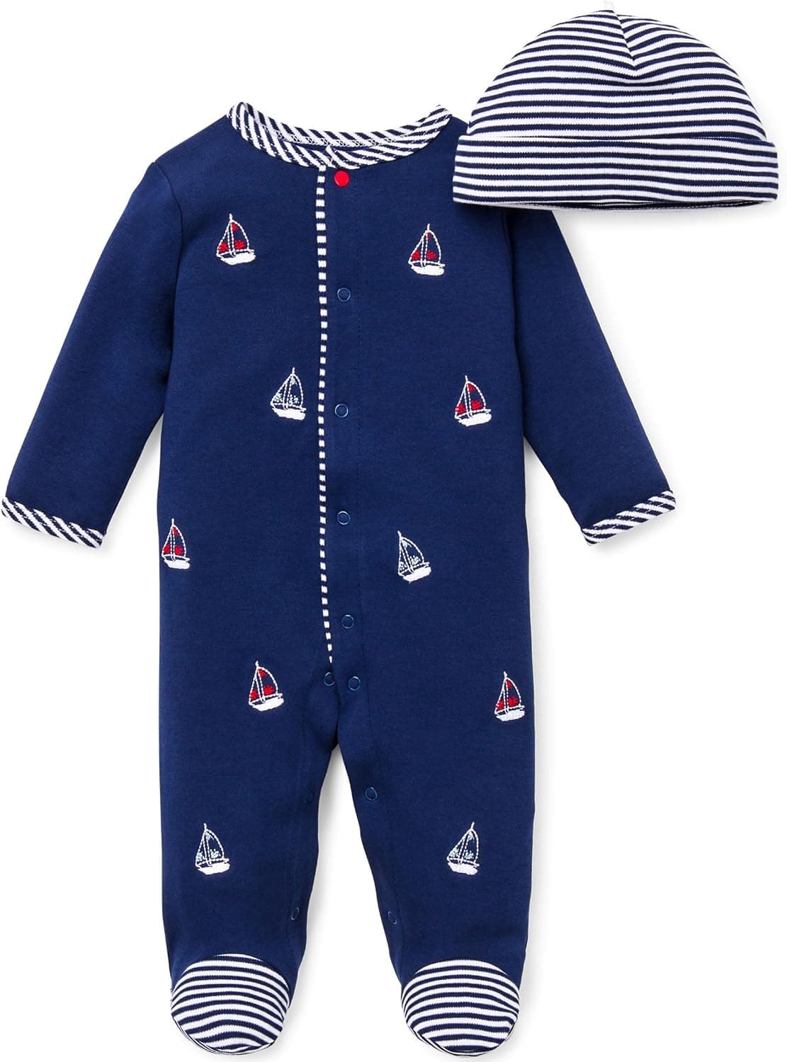 Little Me Baby Boy Clothes Juego de pijama y gorro de 2 piezas, 100% algodón Footies Baby Essentials