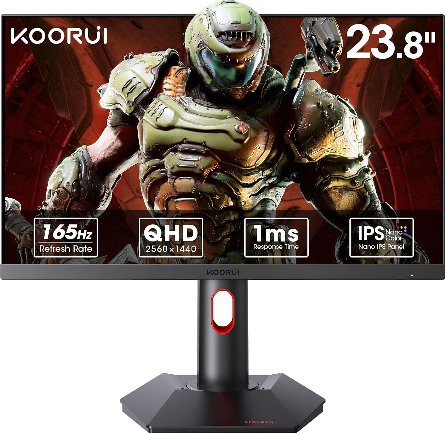 KOORUI Monitor para Juegos, Pantalla Nano IPS QHD de 24", Monitor de Computadora 1440P 165Hz, Pantalla de PC 2K de 1ms, 100% sRGB, Sincronización Adaptativa, Ajuste de Altura/Inclinación/Pivote, HDMI, DisplayPort, GP01