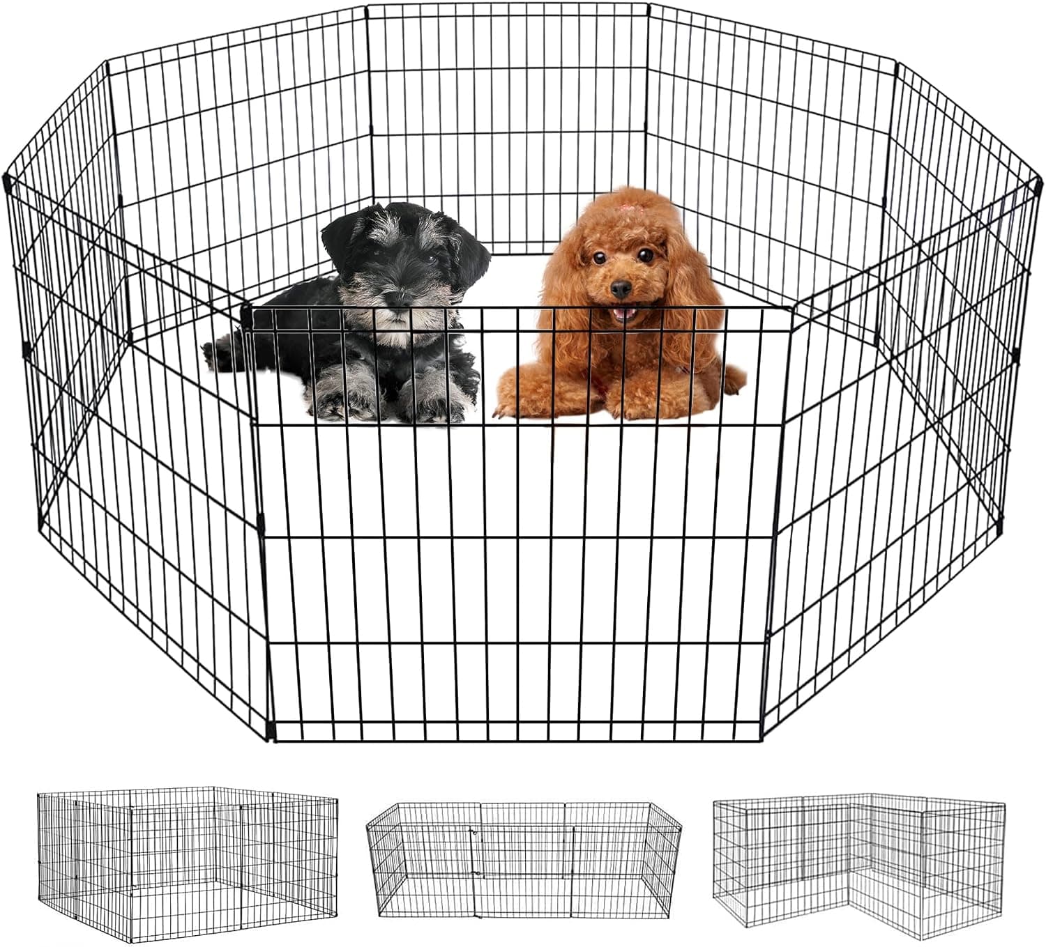 FDW | Corralito para perros | 24", 8 paneles | Bolígrafo de ejercicio para mascotas de metal resistente | Paneles de cerca para interiores/exteriores | Configuración resistente al óxido, extraíble y sin herramientas | Diseño personalizado, antideslizante y expandible