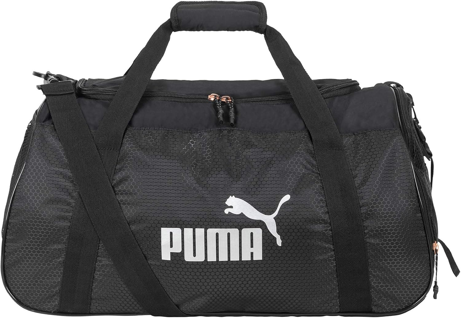 PUMA Bolsos de lona Evercat No. 1 con logotipo para mujer, negro/plateado, talla única EE. UU.