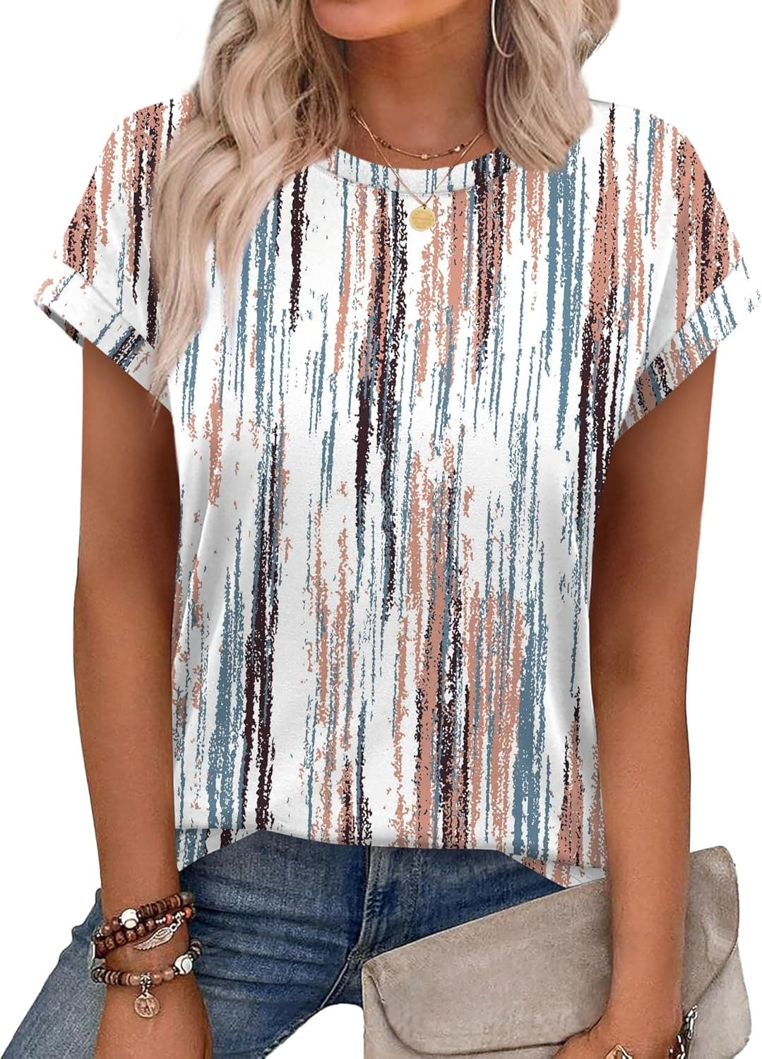 Alaroo Blusas de verano para mujer, camisas de manga corta, cuello redondo, lindas blusas tipo túnica de moda (S-3XL)