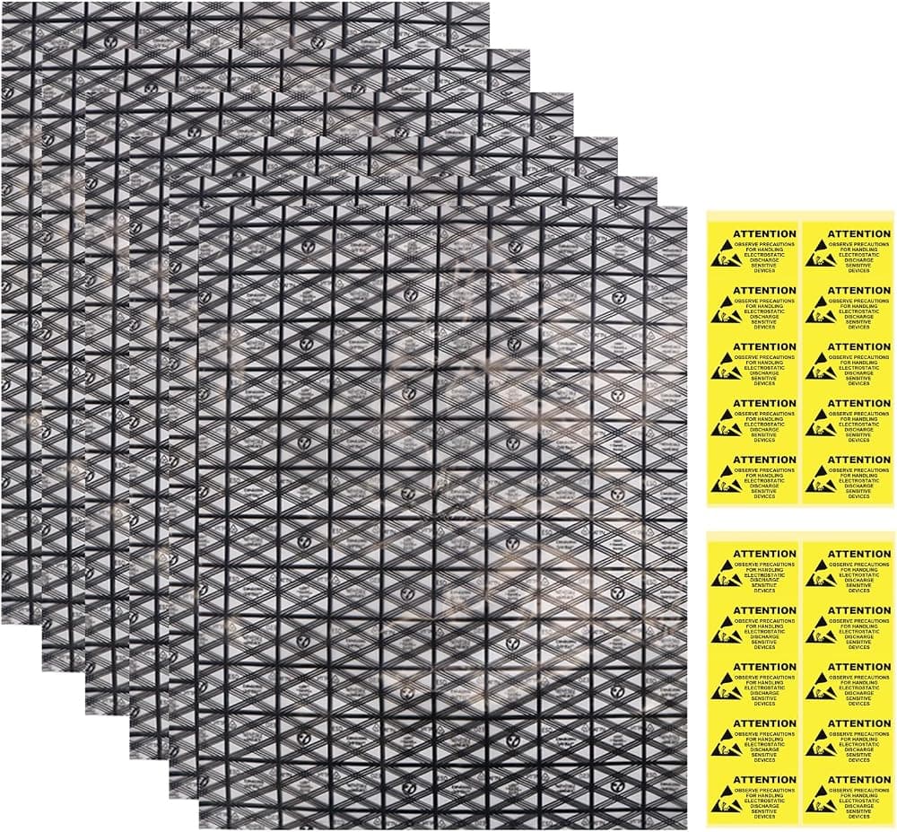 Paquete HRX, 20 piezas, bolsas antiestáticas grandes de 12x16 pulgadas para envío de componentes de PC | Diseño abierto, 20 pegatinas de advertencia ESD, LDPE flexible, adecuado para placa base, GPU, SSD, RAM, disco duro, tarjeta gráfica