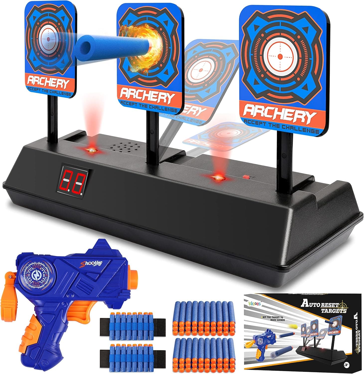 Objetivo de tiro digital para pistolas Nerf, juguetes de tiro para niños | Reinicio automático de puntuación eléctrica, juegos de disparos para niños de 3, 4, 5, 6, 7, 8, 9, 10, 11 y 12 años, regalos