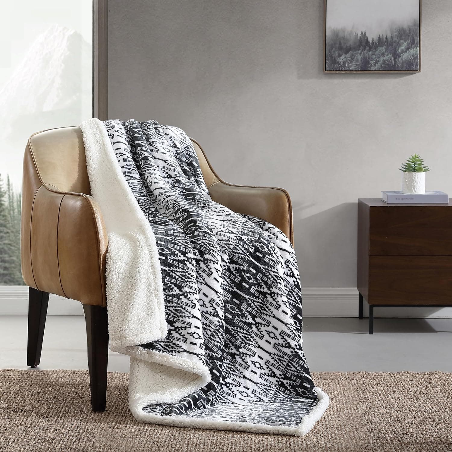 Eddie Bauer – Manta de forro polar cepillado y felpa suave Sherpa, manta para sofá y cama (gris San Juan, 50 x 60 pulgadas)