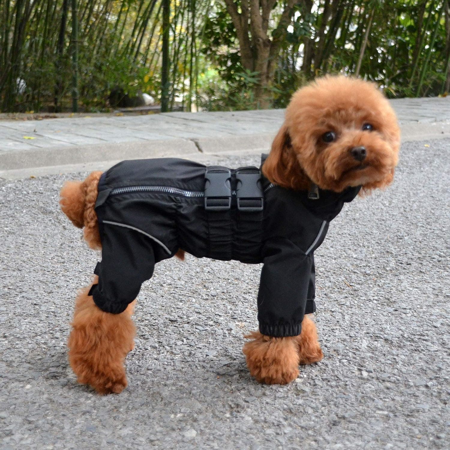 Lovelonglong Chubasquero impermeable para perros – Traje de lluvia para perros de cuerpo completo de 4 patas con tiras reflectantes y apertura para correa, chaqueta para perros al aire libre para clima lluvioso