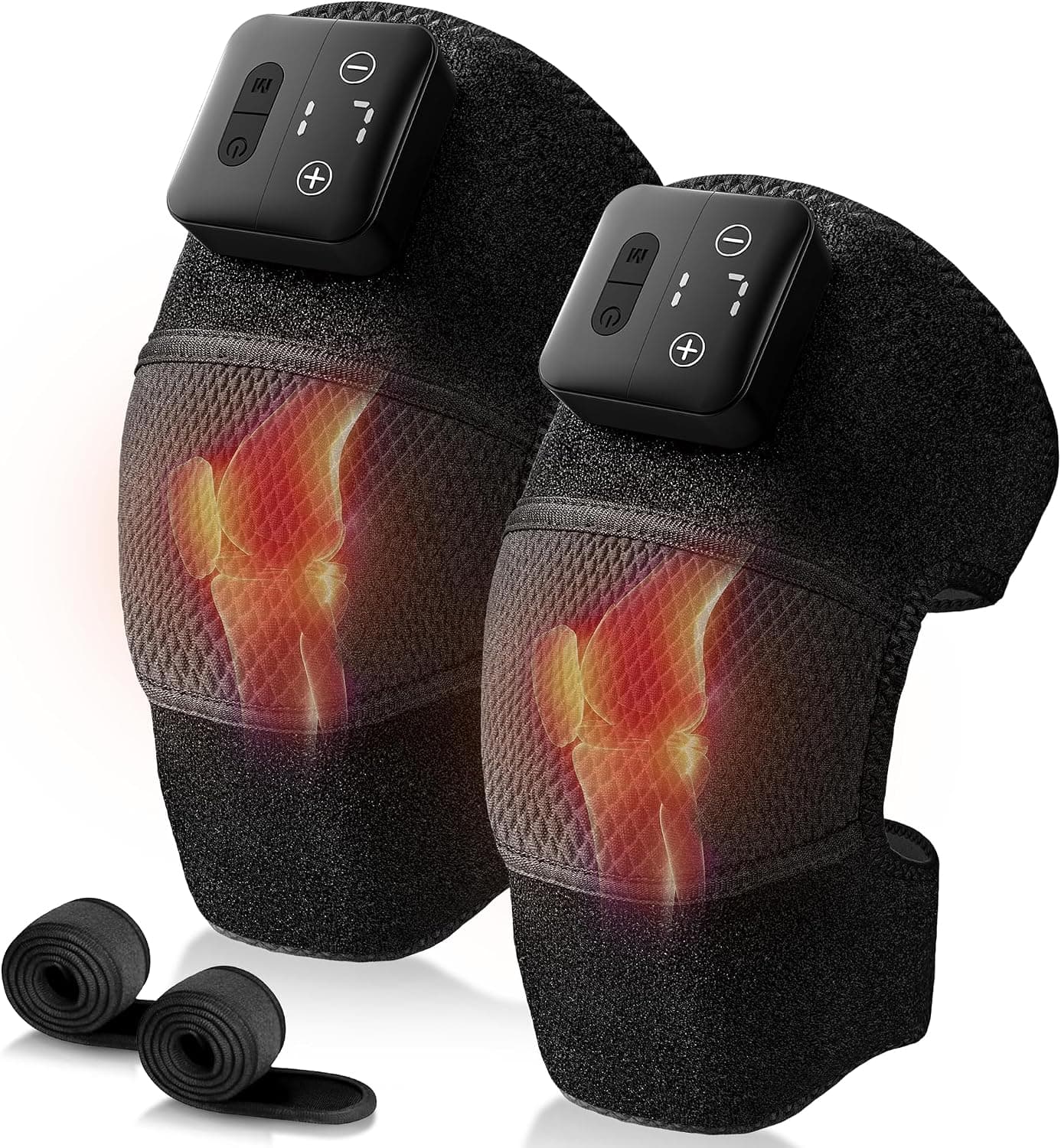 Nekteck Masajeador de rodilla con calor – Rodillera calentada inalámbrica con vibración para aliviar el dolor, masajeador de rodilla recargable con 5 niveles de calor y 3 modos de masaje (2 paquetes)