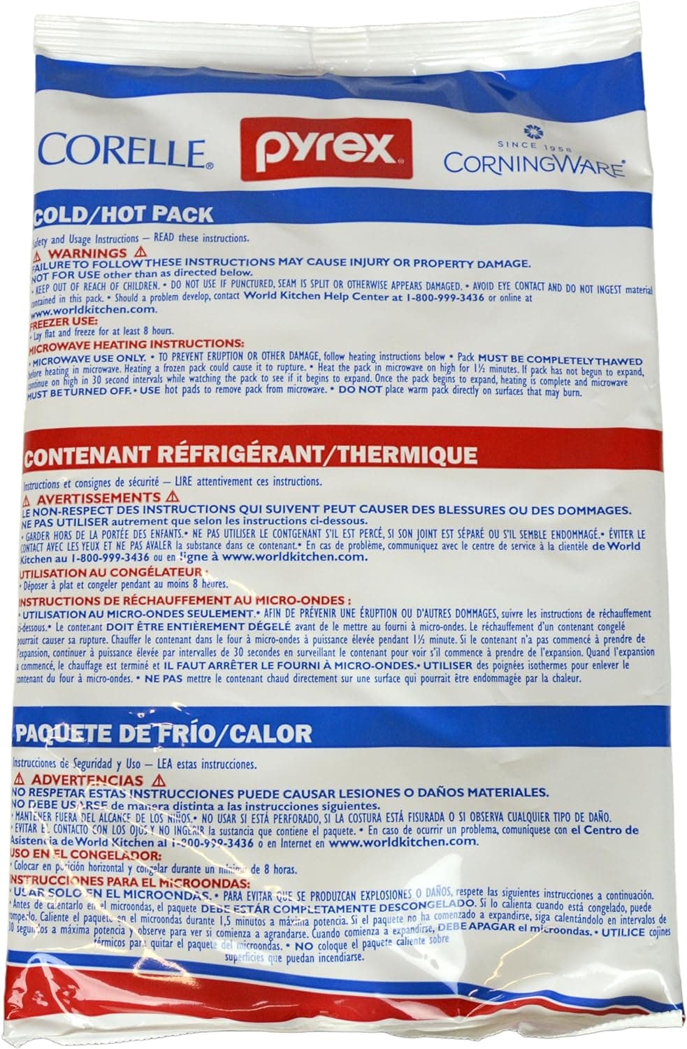 Paquete grande para frío/calor Pyrex Portables - Fabricado en EE. UU. | Paquete de gel reutilizable | Listo para microondas y congelador | Diseño flexible | Inserto para bolsa de almuerzo | Mantenga la temperatura de los alimentos | El alivio también se utiliza