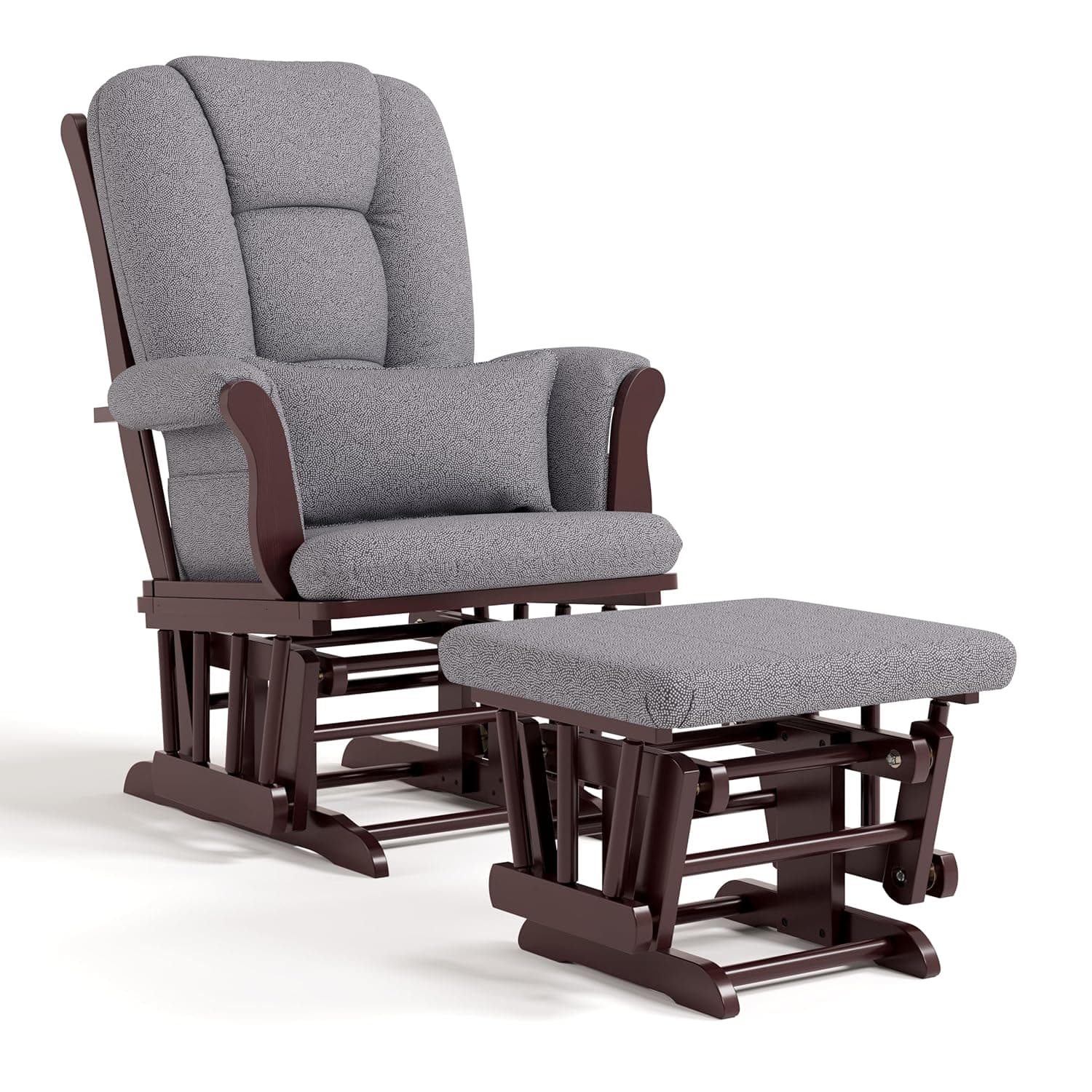Storkcraft Tuscany Glider & Ottoman with Lumbar Pillow, Espresso/Gray Swirl