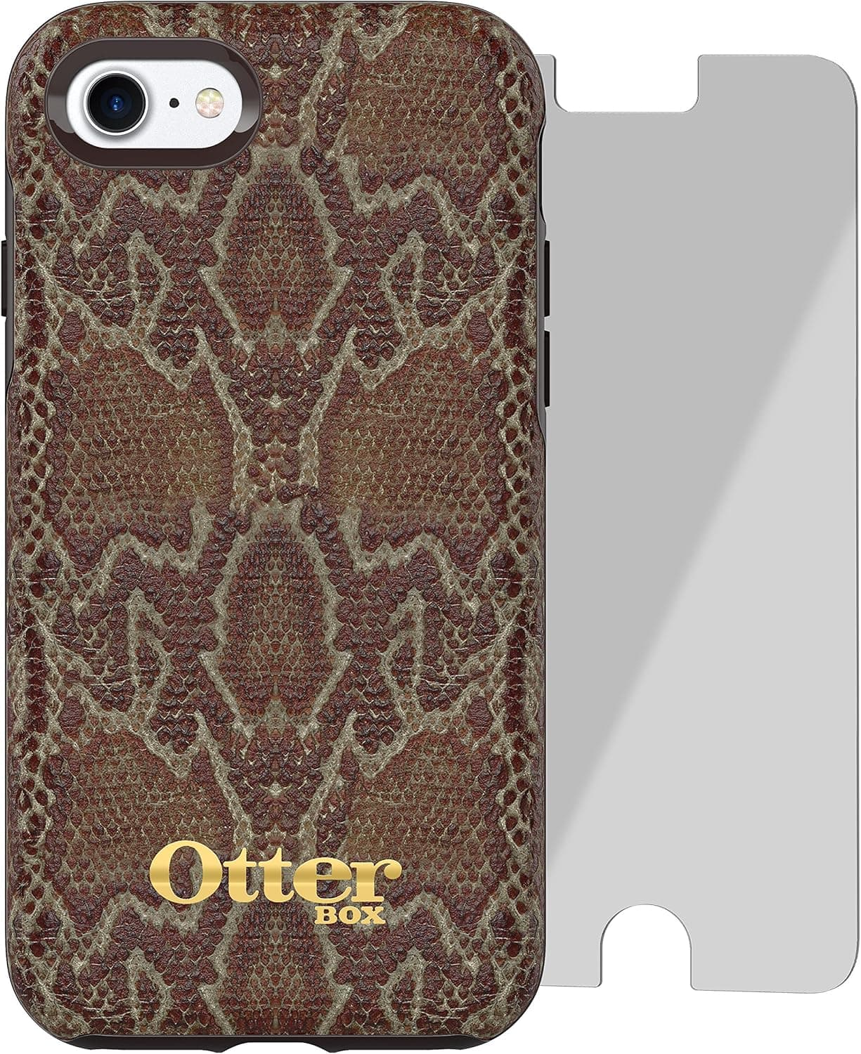 OtterBox Strada Series Edición limitada + funda Alpha Glass para iPhone 7 (solamente) - Embalaje al por menor - Serpiente de madera (marrón oscuro/piel de serpiente oscura)